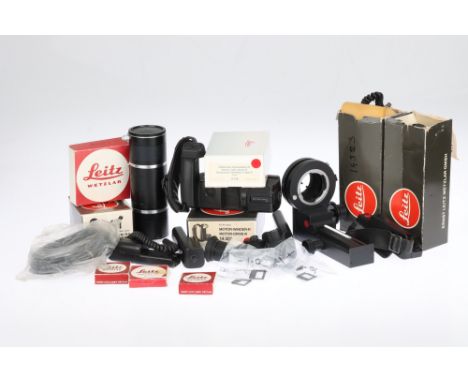 A Selection of Leica R Camera Accessories, to include three extension tubes, a 14237 release cord, a 14308 Motor-Winder-R, a 