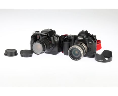 A Canon EOS 1V and a Canon EOS 5 35mm SLR Cameras comprising an EOS 1V, black, serial no.112894, with an EF f/3.5-4.5 24-85mm