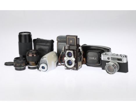 A Selection of Yashica Cameras &amp; Lenes, to include a Yashica Samurai 4000ix APS camera, body G-VG, appears to be working 