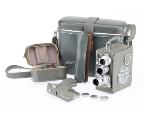 A Nizo Heliomatic 8 Double 8mm Motion Picture Camera Outift, body G-VG, motor winds &amp; runs, optics G, some light fungus p