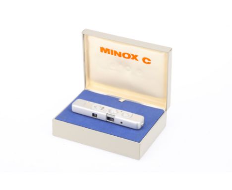 A Minox C Sub-Miniature Camera 1969-79, chrome, serial no.2362034, with a Minox f/3.5 15mm lens, body VG, shutter untested, l