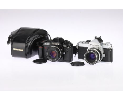 Two Nikon 35mm SLR Cameras comprising a Nikon F-301 camera with Nikkor f/1.8 50mm AI-S lens, shutter working, body F-G, some 