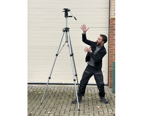 A Manfrotto 75 Tripod with #138 Tripod Head, approx. 225cm total extension, tripod head missing plate,