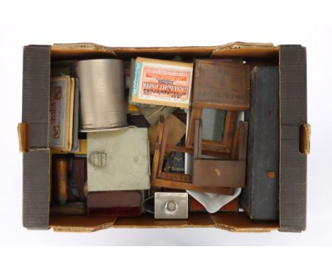 A Mixed Selection of Early Darkroom Tools &amp; Devices, to include a range of plate drying racks, expired papers, plate hold