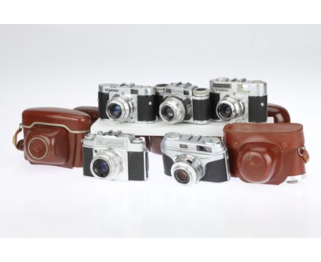 A Mixed Selection of 1950s 35mm Cameras comprising an A &amp; K Arette IC rangefinder camera with a Schneider-Kreuznach Xenar