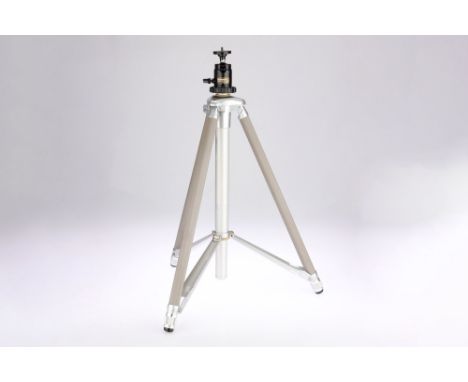 A Linhof Camera Tripod, chrome, body G, 210cm maximum extension, 66cm when collapsed, not including tripod head, with Kennet 