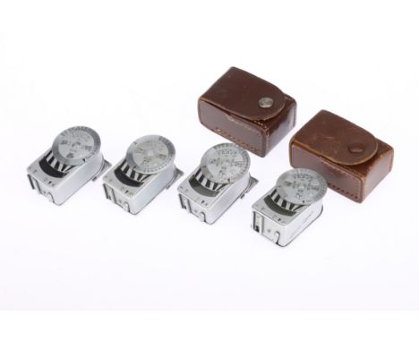 Four Early Leitz Leica-Meter Light Meter Devices, chrome, to include two cased examples, both respond to changes in light, to