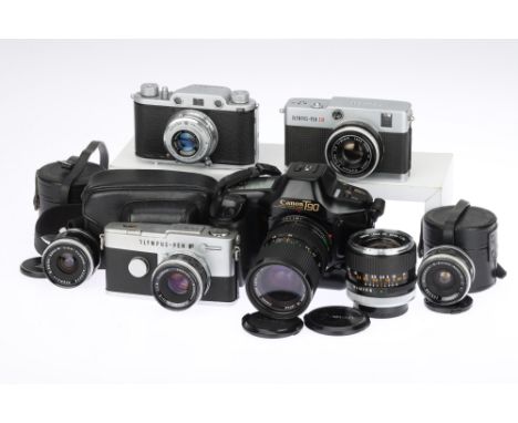 An Olympus Pen FT and Lenses comprising a Pen FT half frame camera with a F.Zuiko Auto-S f/1.8 38mm lens, shutter working, bo