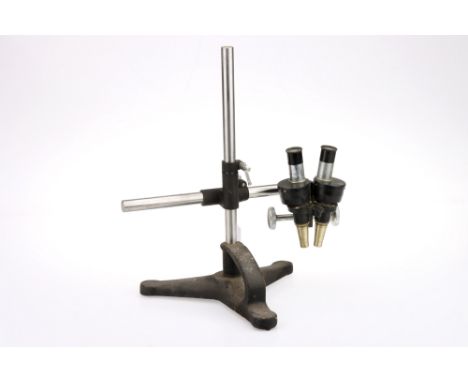 A Beck London Stereo Boom Microscope, body G, boom arm locks well, optics F, some light fungus &amp; haze present, with Beck 