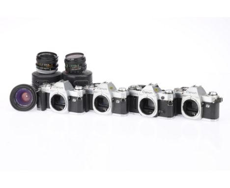 A Seletion of Four Canon FD 35mm SLR Camreas, to include a Canon AT-1, body F, not working when batteries are inserted, toget