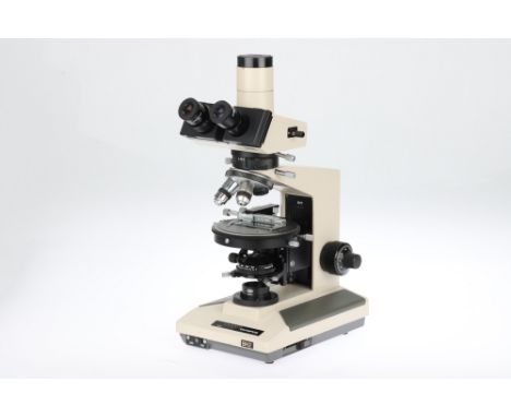 Olympus BH-2 Polarising Trinocular Microscope, Japan, c.1990, labeled to the front OLYMPUS BH-2, the microscope with a haloge