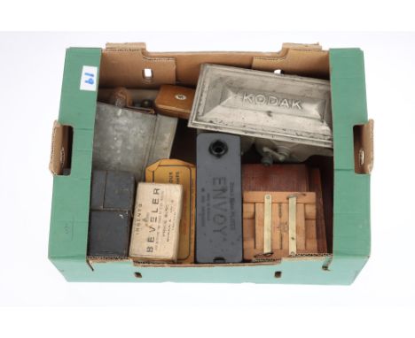 A Mixed Selection of Early Darkroom Tools &amp; Devices, to include timers, plate-developing tanks, printing frames, &amp; mo