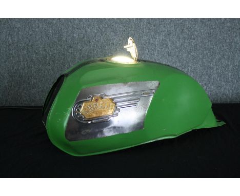 A Royal Enfield motorcycle fuel tank converted into a light. H.33 L.63 D.33 cm. 