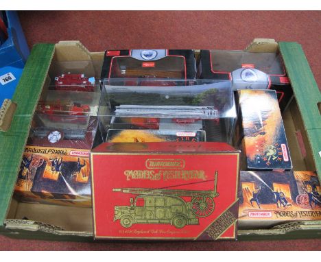 Eleven Diecast Model Emergency Fire Service Vehicles by Matchbox, Yat Ming Atlas Editions, Solido and Others, to include Mode