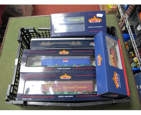 Six "OO" Gauge Rolling Stock Items by Bachmann, Hattons, to include #37-302 Inter Model bogie wagon with 45ft swap body conta