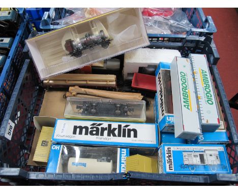 Fifteen Plus Items of 'HO' Gauge Continental Outline Rolling Stock, by Marklin, Trix and Brawa, tank wagons, hopper, crane, l