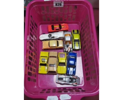 Ten 1970's/1980's Mattel Hot Wheels Diecast Model Cars, including Crack Up Taxi (1983), Blackwall Minitrek (1980), yellow/pur