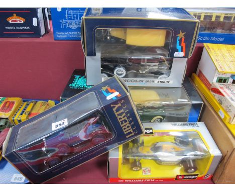 Five Diecast and Plastic Model Vehicles by Solido, Burago, Liberty Classics and Others, including Solido 1:18 Ref. 8021 Mini 