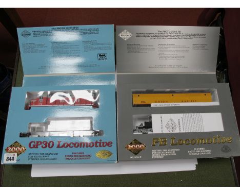 Two Proto 2000 "HO" Gauge USA Outline Boxed Diesel Locomotives: An Alco PB 'Union Pacific' yellow livery R/No 606B and a GP30