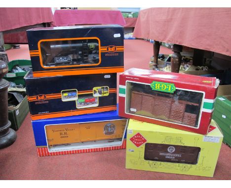 Five "G" Gauge Rolling Stock Items by Train, Aristo Craft, L.G.B. and Others, to include HART - 42201 Bobber Caboose Pennsylv