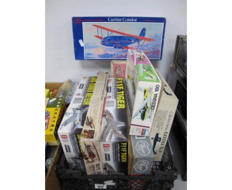 Eight Plastic Model Aircraft Kits by Lindberg, Revell, Monogram, Glenco Models and Other, including Lindberg 1:48 Douglas Sky