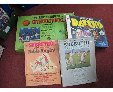 Vintage Subbuteo, to include Table Soccer International edition, table cricket club edition, International edition table rugb