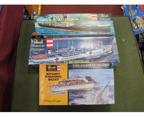 Three Revell Plastic Model Boat/Ship Kits, comprising of H-35 C-3 Freighter Hawaiian Pilot, H 320:169 U.S Navy Hospital Ship 