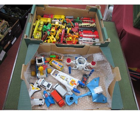 A Quantity of Playworn Diecast Model Vehicles by Corgi, Dinky Toys, Matchbox and Others, to include buses, trucks, James Bond