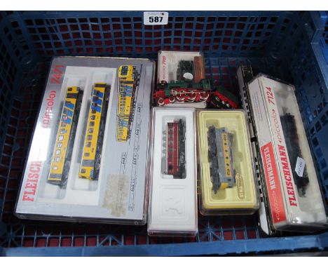 Six 'N' Gauge Continental Outline Locomotives, comprising a Arnold Ref 2924 "Kittel" steam rail car (boxed), a Minitrix Ref 2