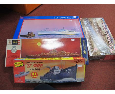 Four Plastic Model Ship Kits by Revell, Lindberg, Glencoe Models, to include Revell H-375:298 P and O Orient Line S.S Oriana,