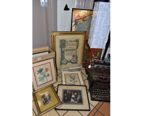 SUNDRIES, comprising eight modern framed prints and photographs, a modern standing lamp, two mantle clocks, books, a Star War