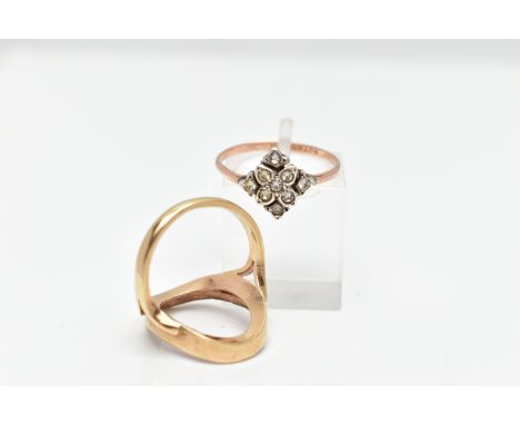 TWO RINGS, the first a yellow metal oval vacant mount ring (missing stone/cameo) approximate internal measurements length 19.