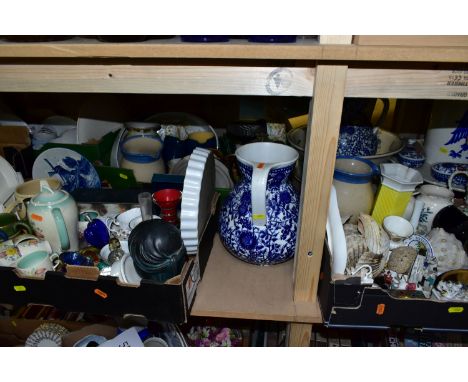 FIVE BOXES AND LOOSE CERAMICS AND GLASSWARES, to include a fifteen piece Susie Cooper Dresden Spray coffee set pattern 1014, 