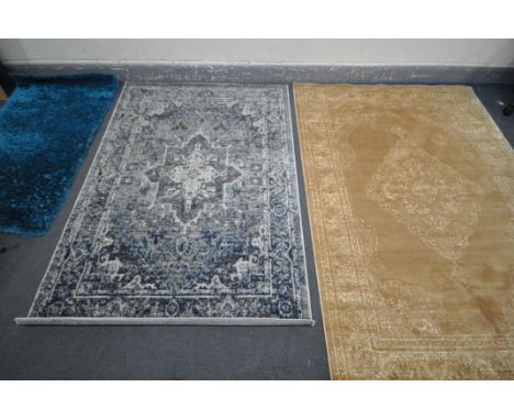 A SAFAVIEH VINTAGE TAUPE RUG, length 228cm x width 159cm, an A2Zrug woollen rug, and a turquoise rug (3)