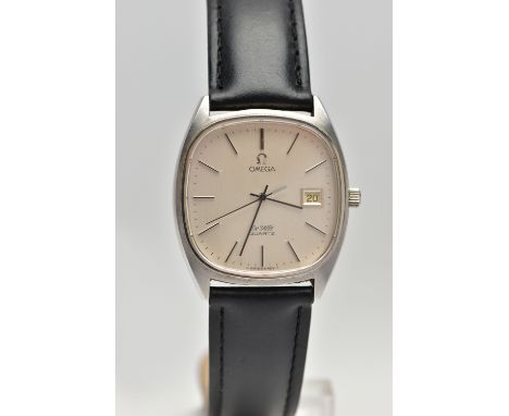 A GENTLEMENS 'OMEGA DE VILLE' WRISTWATCH, quartz movement, square dial signed 'Omega De Ville, quartz', baton markers, date w