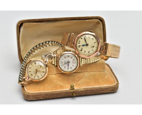 THREE LADIES WRISTWATCHES, the first a boxed 'Lanco' gold head wristwatch, hand wound movement, round silver dial signed 'Lan