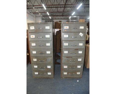 A PAIR OF REMINGTON RAND SEVEN DRAW FILING CABINETS measuring width 52cm x depth 72cm x height 130cm (no key - all draws work