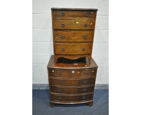 A 20TH CENTURY MAHOGANY CHEST OF FOUR LONG DRAWERS, on bracket feet, width 76cm x depth 50cm x height 85cm (condition - surfa