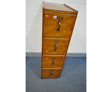 A VINTAGE MAHOGANY FOUR DRAWER FILING CABINET, width 38cm x depth 64cm x height 127cm (condition:-surface scratches)