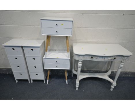 A CREAM PAINTED DRESSING TABLE, width 90cm x depth 47cm x height 80cm, with a loose triple dressing mirror and a boxed and di