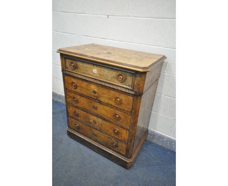 A 19TH CENTURY WALNUT METAMORPHIC WASH STAND, the hinged top enclosing a single mirror, a marble interior, and forward slidin