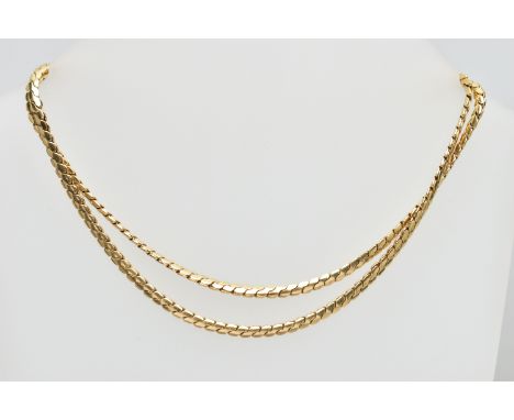 A YELLOW METAL NECKLACE, snake link chain, stamped 14k, approximate width of chain 3.3mm, length 670mm, approximate gross wei