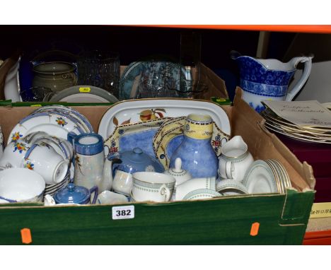 TWO BOXES AND LOOSE CERAMICS AND GLASSWARE, including a boxed set of four Royal Worcester for Past Times 1996 Orchard Collect