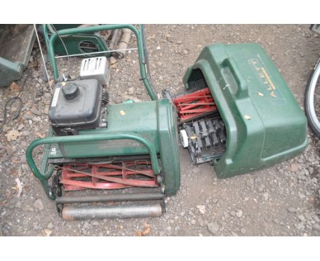 AN ALLET EXPERT KENSINGTON 17K PETROL CYLINDER MOWER with grass box, spare blade carriage and Scarifier carriage (engine pull