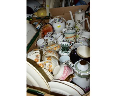 SIX BOXES OF ASSORTED TEA AND COFFEE SETS, to include a Palissy 'Clematis' pattern coffee pot, cream jug, four cups and four 