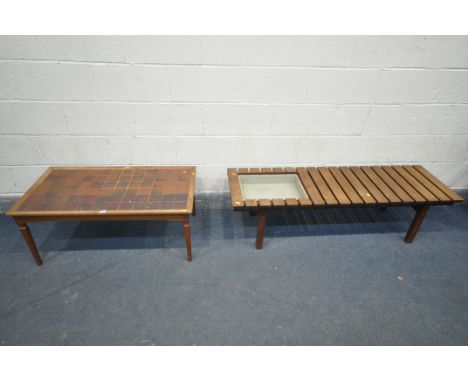 A MID CENTURY DANISH TEAK TILE TOP COFFEE TABLE, on square tapered legs, length 100cm x depth 53cm x height 42cm, and a recta