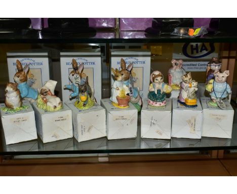 TWELVE BOXED BESWICK AND ROYAL ALBERT BEATRIX POTTER FIGURES MOST WITH CORRECT BOXES, comprising three Beswick centenary Pete