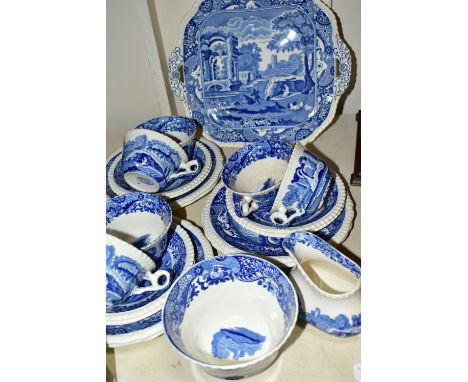 A TWENTY ONE PIECE COPELAND SPODE'S ITALIAN PART TEA SET, comprising a cake plate, a cream jug, a sugar bowl, six tea plates 