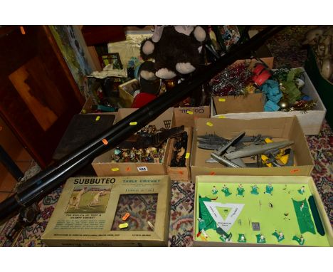 A LARGE COLLECTION OF ASSORTED SUNDRIES AND TOYS,  comprising two early handmade 'Birmingham Billiards Ltd' snooker/billiard 