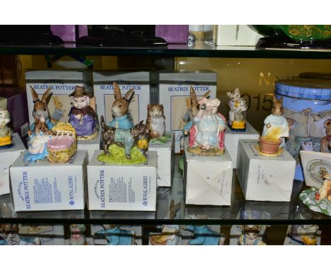 TWELVE BOXED BESWICK AND ROYAL ALBERT BEATRIX POTTER FIGURES MOST WITH CORRECT BOXES, comprising three Beswick centenary Pete